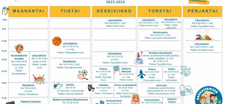 Harrastamisen Rauman mallin lukujärjestys.