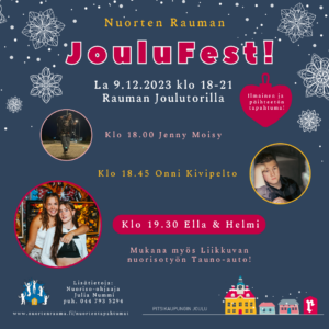 Nuorten Rauman JouluFest!-tapahtuma 9.12. klo 18-21 Rauman Joulutorilla.