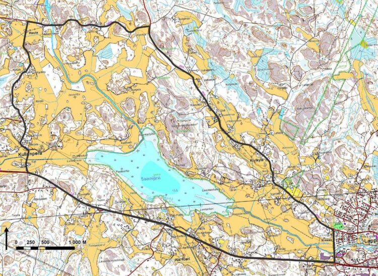 Peruskartalla Sammallahdenmäen osayleiskaavan rajaus.