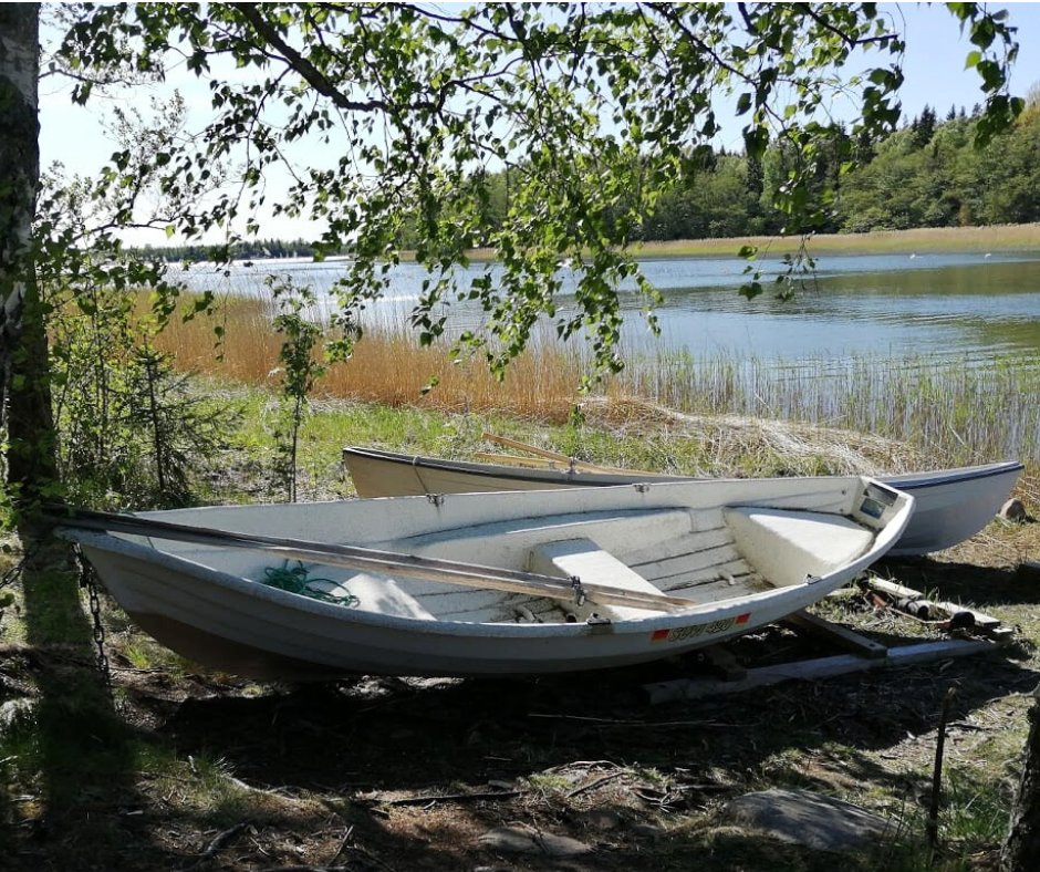 Omenapuumaan kaksi soutuvenettä.