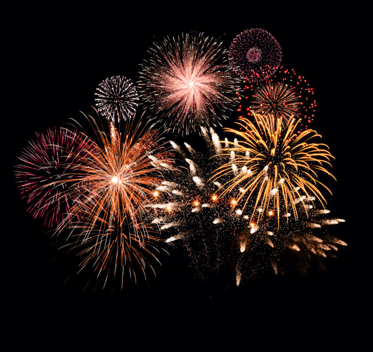 Fireworks against a black sky.
