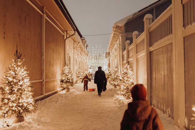 Christmas tree alley with lights.