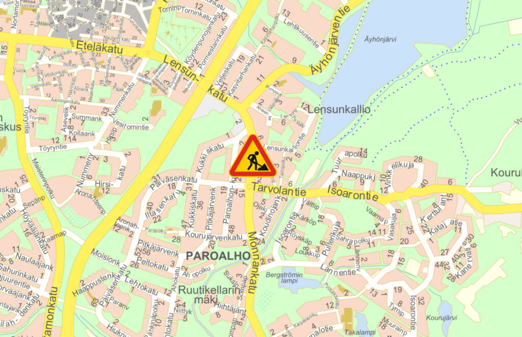 Monnankatu asfaltointityö Kukkiskatu ja Päiväsenkatu