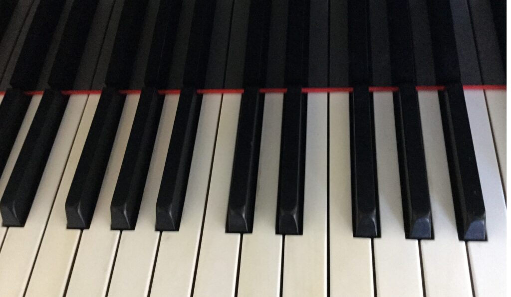 A close-up picture of keys in a piano