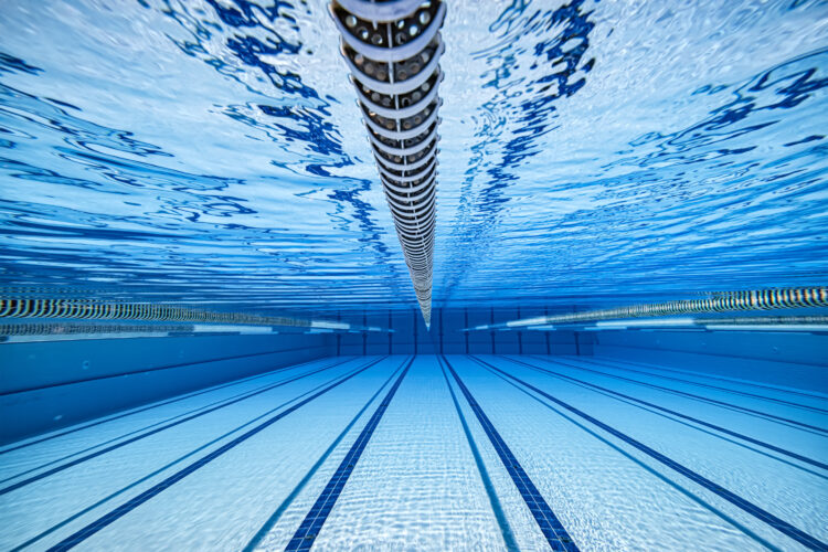 An olympic swimming pool from underwater