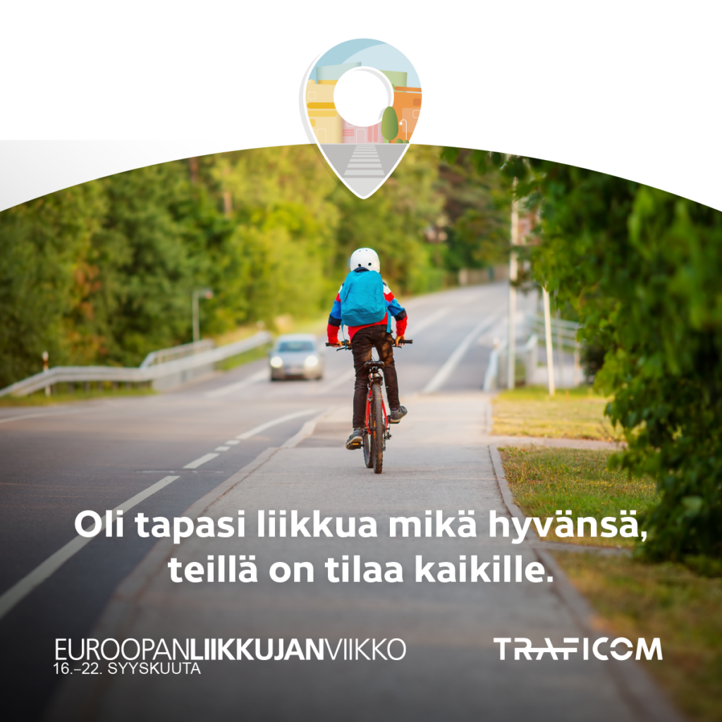 Lapsi pyöräilemässä Liikkujan viikon mainoskuvassa.