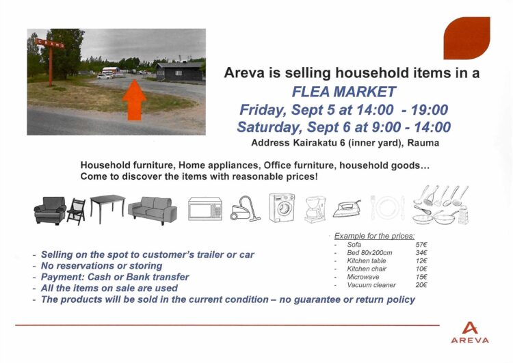 Areva organize the flea market of home goods.