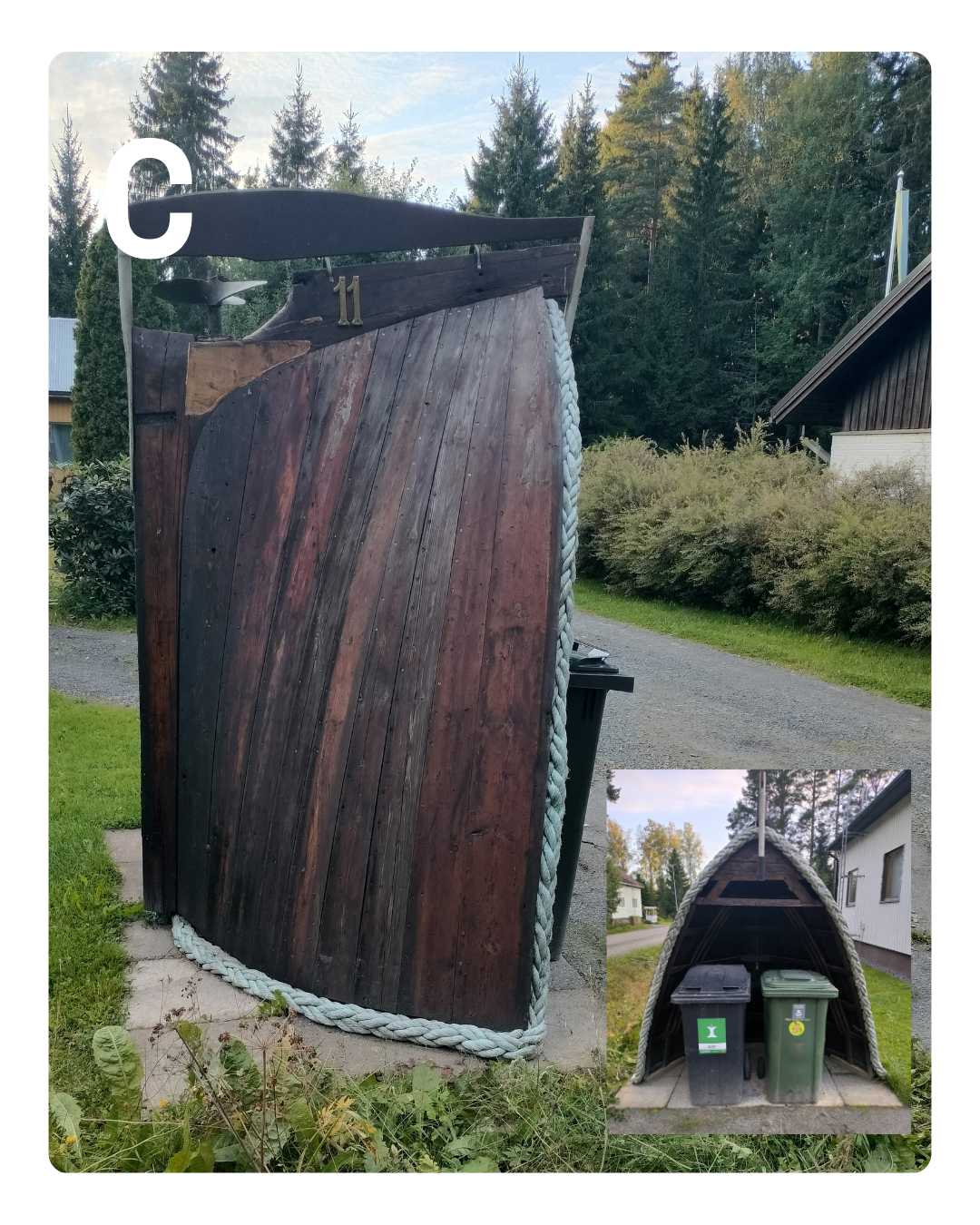 Jäteastiat jätekatoksessa.