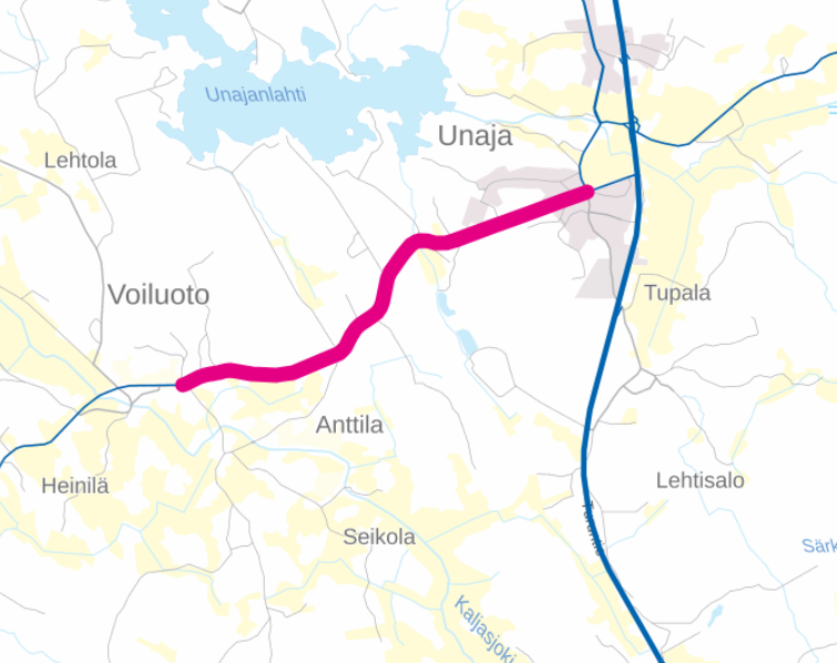 Karttakuva, Voiluoto-Unaja, jalankulku- ja pyöräilyväylä.