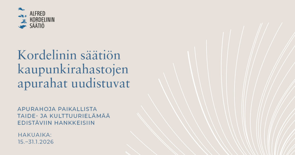 Alfred Kordelinin säätiön kaupunkirahastojen apurahat -logo.