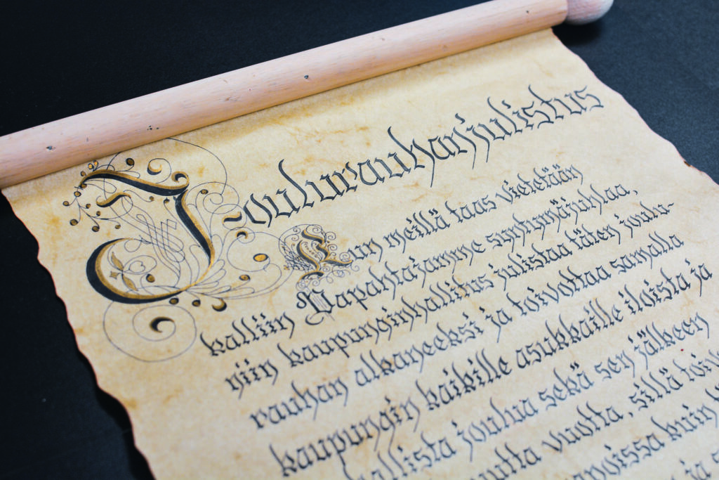 The Rauma Christmas Peace Declaration, close-up of the scroll.
