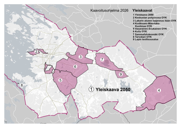 Kaavoituskatsaus 2026 yleiskaavat kartta.