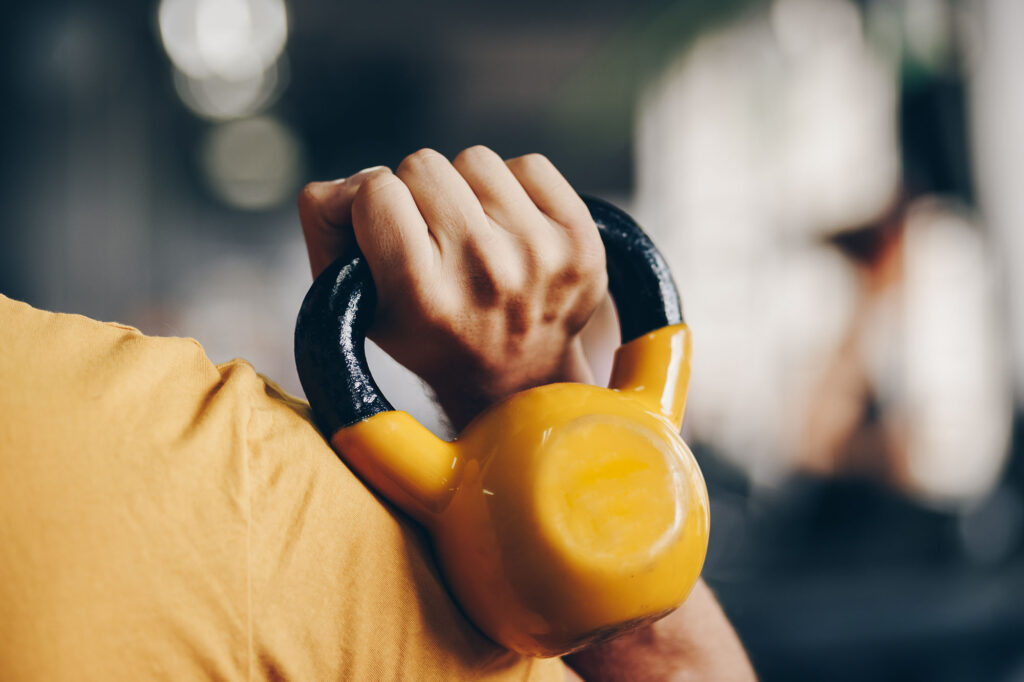 Close-up of a kettlebell, illustrative image.