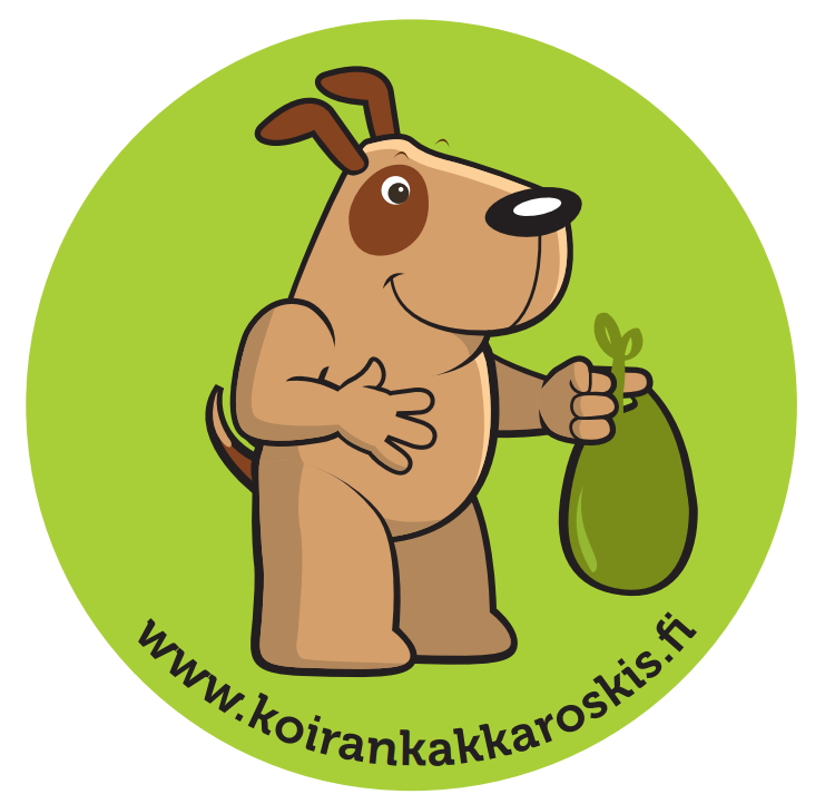 The picture shows a dog with a garbage bag.