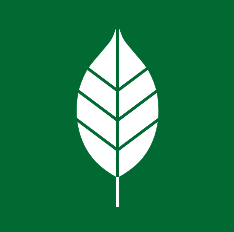 The image is a pictogram for garden waste. It is on a green background and has a leaf as an image.