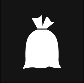 The pictogram for mixed waste is an icon with a garbage bag on a black background.