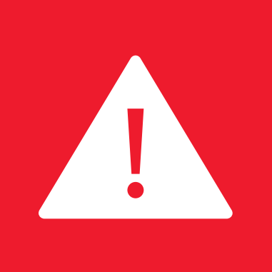 The image is a hazardous waste pictogram. It is on a red background and has an exclamation mark inside a triangle.