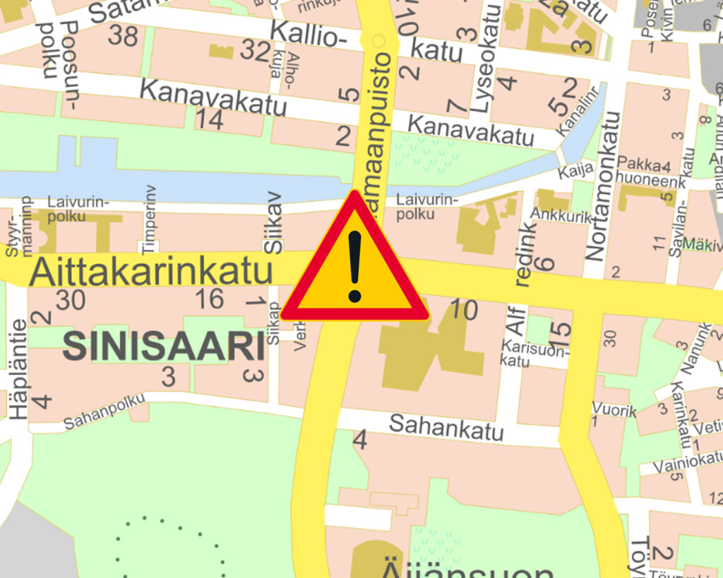 Traffic disruption at the Aittakarinkatu roundabout in June 2026