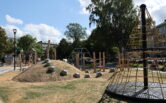 Photo of playground equipment in the renovated Rauma Central Park.