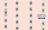 Exhibitor map of the Everyday Wellbeing Fair. The map shows numbered exhibitor stands (1–42) and access routes to the changing rooms, dojo and gym.